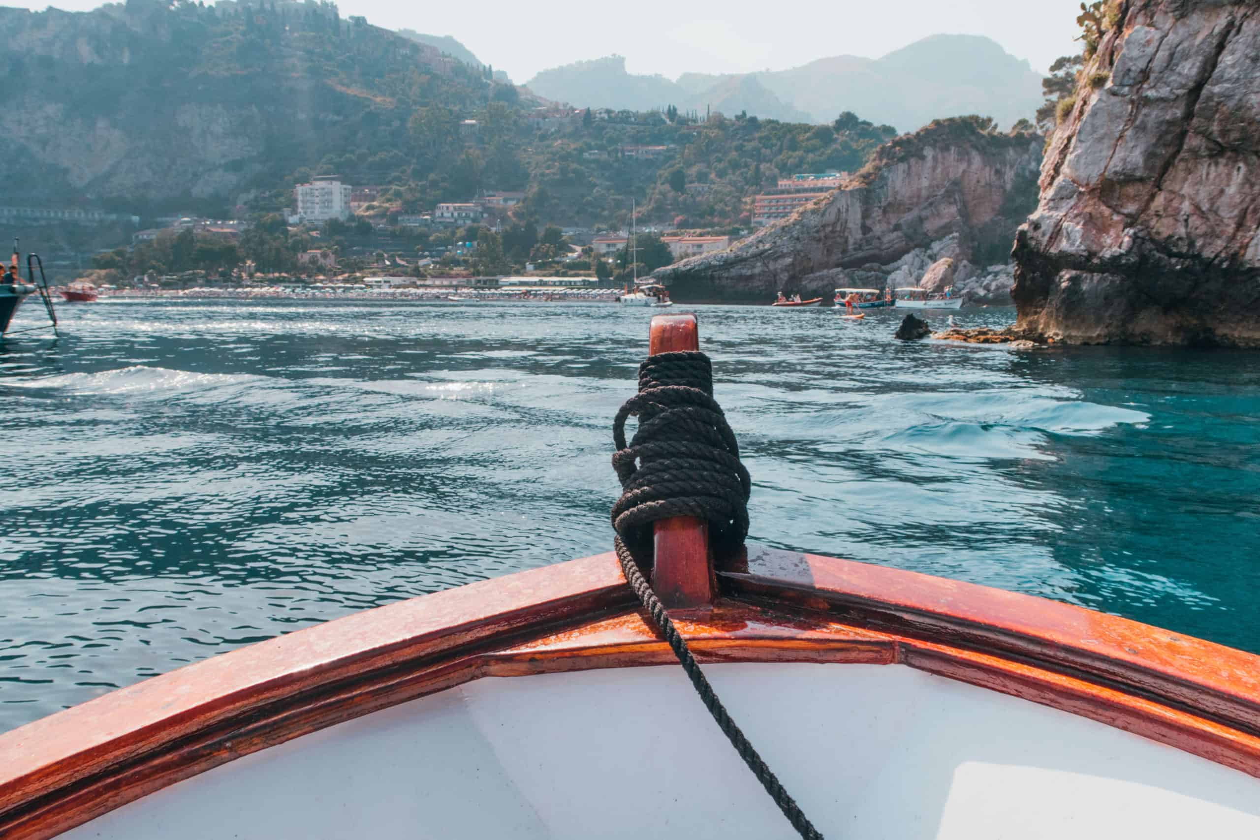 Taormina coastline on the boat experience | Staying at the Belmond Hotel Grand Timeo Vs. Belmond Villa Sant’Andrea | The Republic of Rose