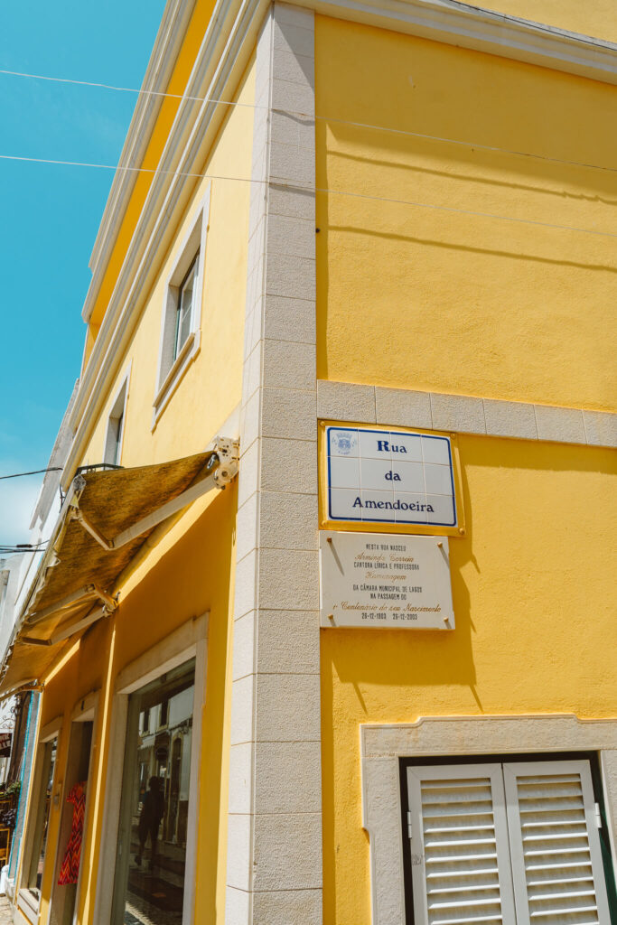 Colorful yellow building in Lagos, Portugal