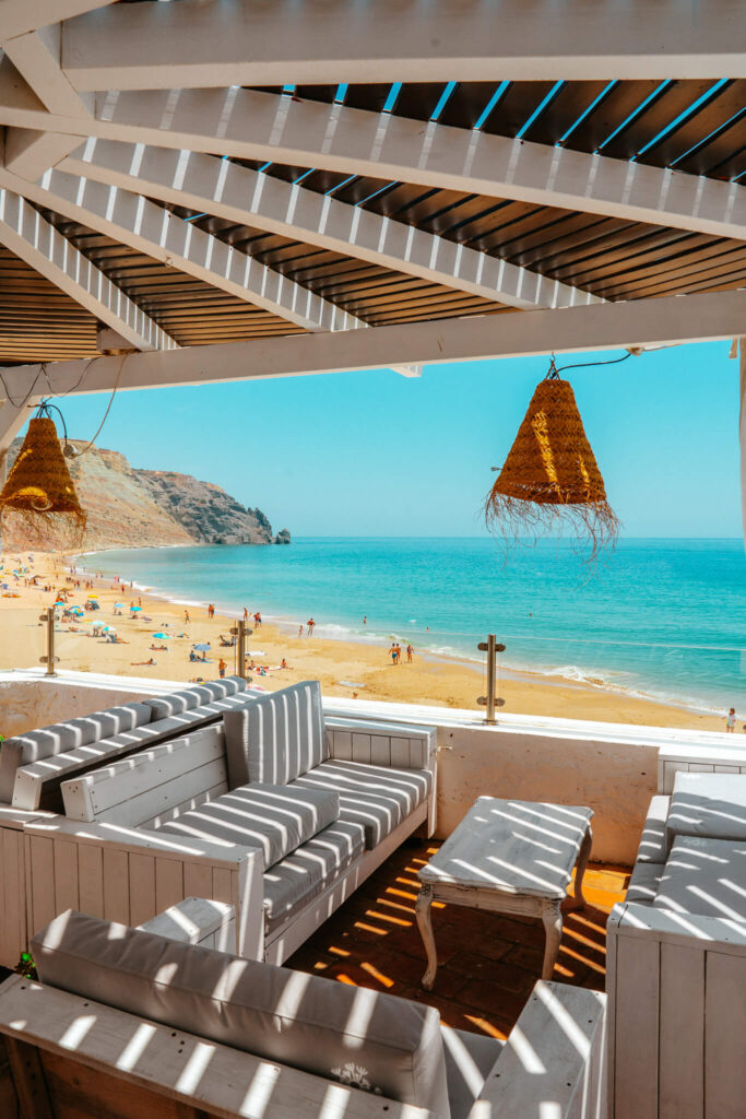 Panoramic views of the sea and Praia da Luz beach from Zazu Beach Club