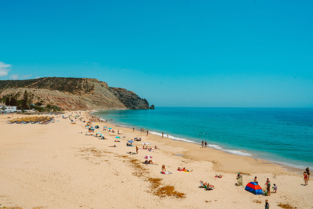 Panoramic views of the sea and Praia da Luz beach from Zazu Beach Club