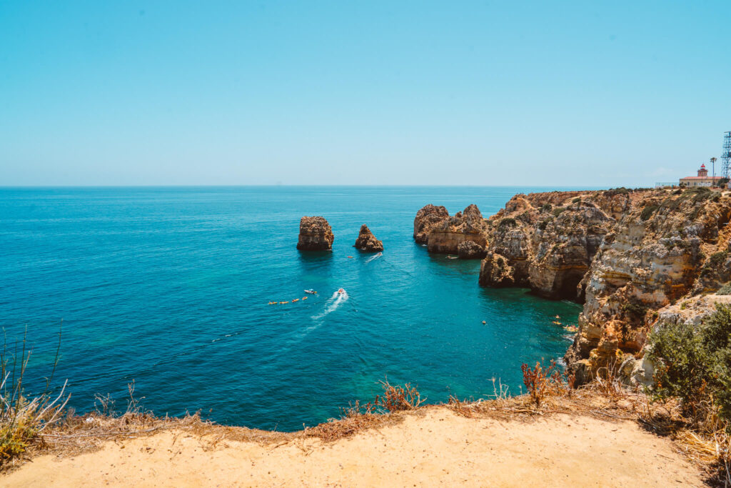 Views of the rock formations along the coastline of the Algarve from Ponta da Piedade scenic point