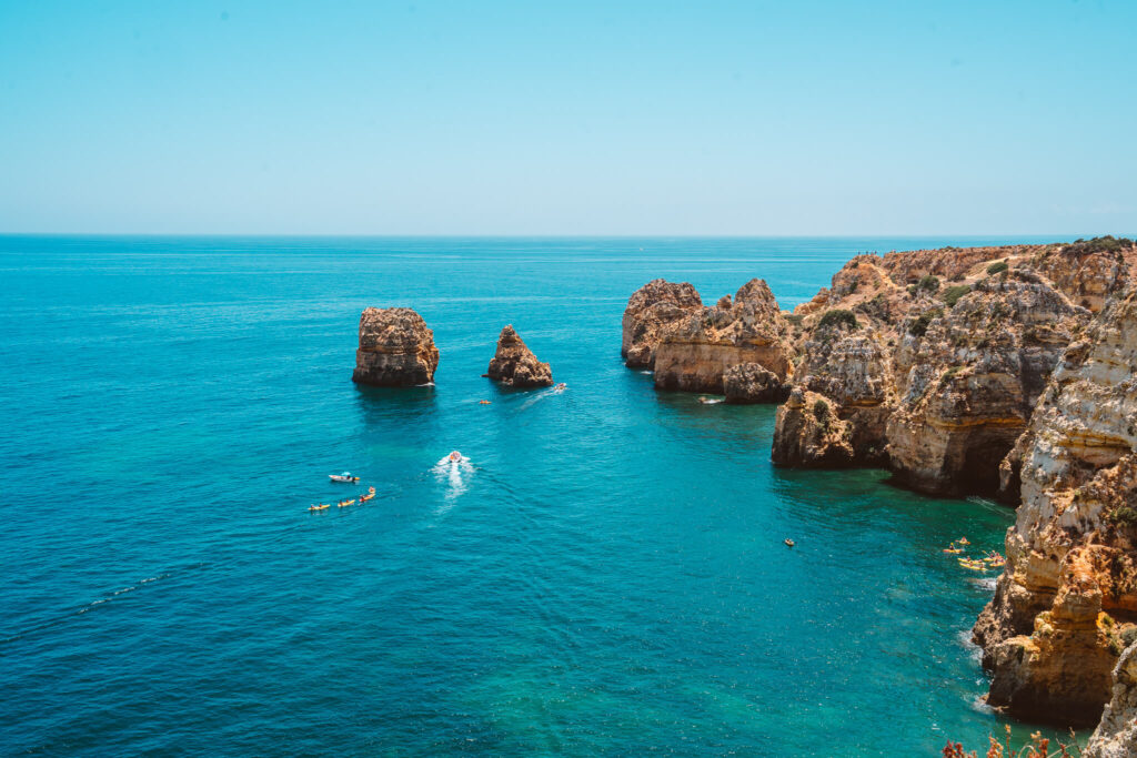 Views of the rock formations along the coastline of the Algarve from Ponta da Piedade scenic point