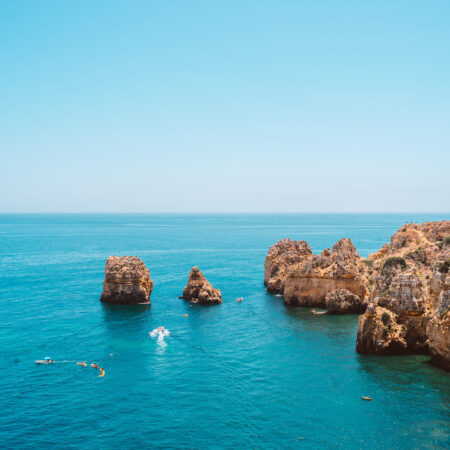 Views of the rock formations along the coastline of the Algarve from Ponta da Piedade scenic point