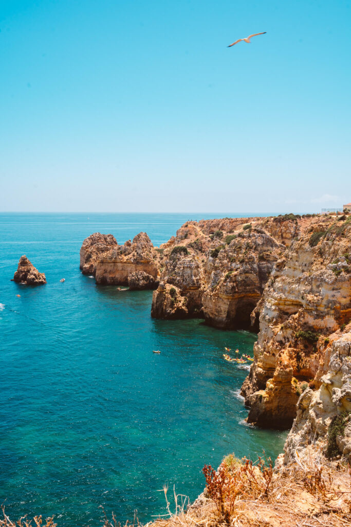 Views of the rock formations along the coastline of the Algarve from Ponta da Piedade scenic point