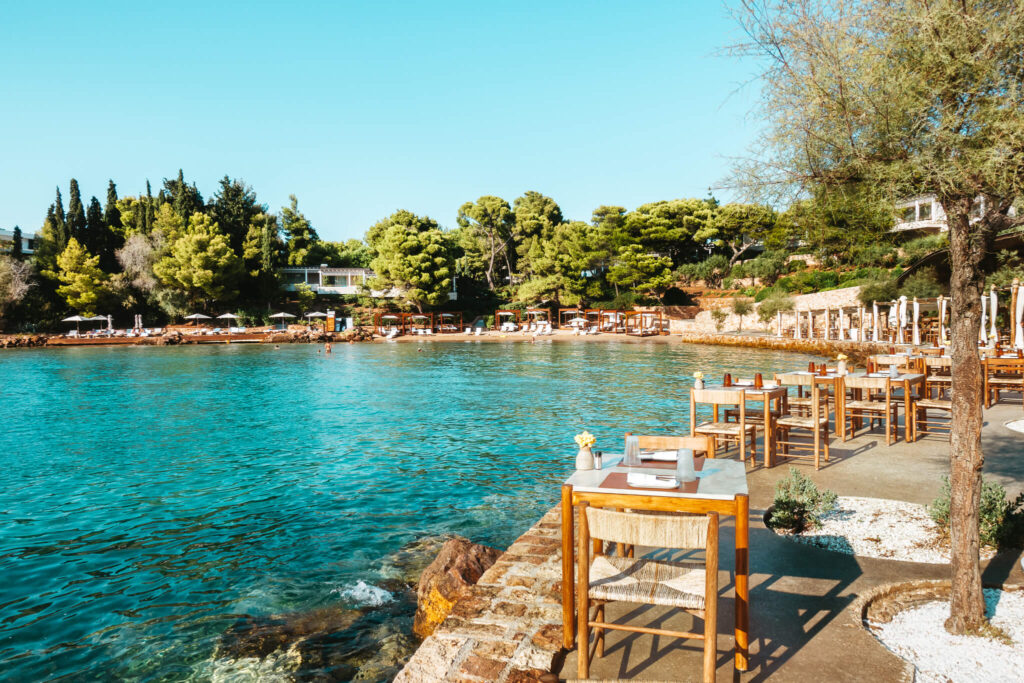 Tables by the sea at Taverna 37 restaurant