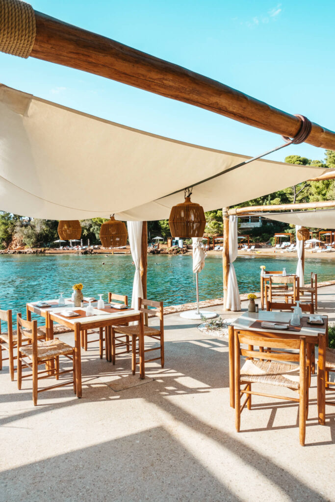 Tables by the sea at Taverna 37 restaurant