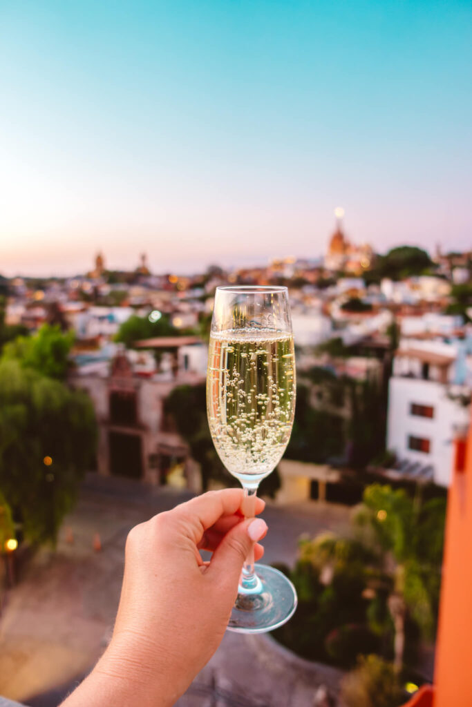 Champagne at the Luna Rooftop at the Rosewood San Miguel de Allende